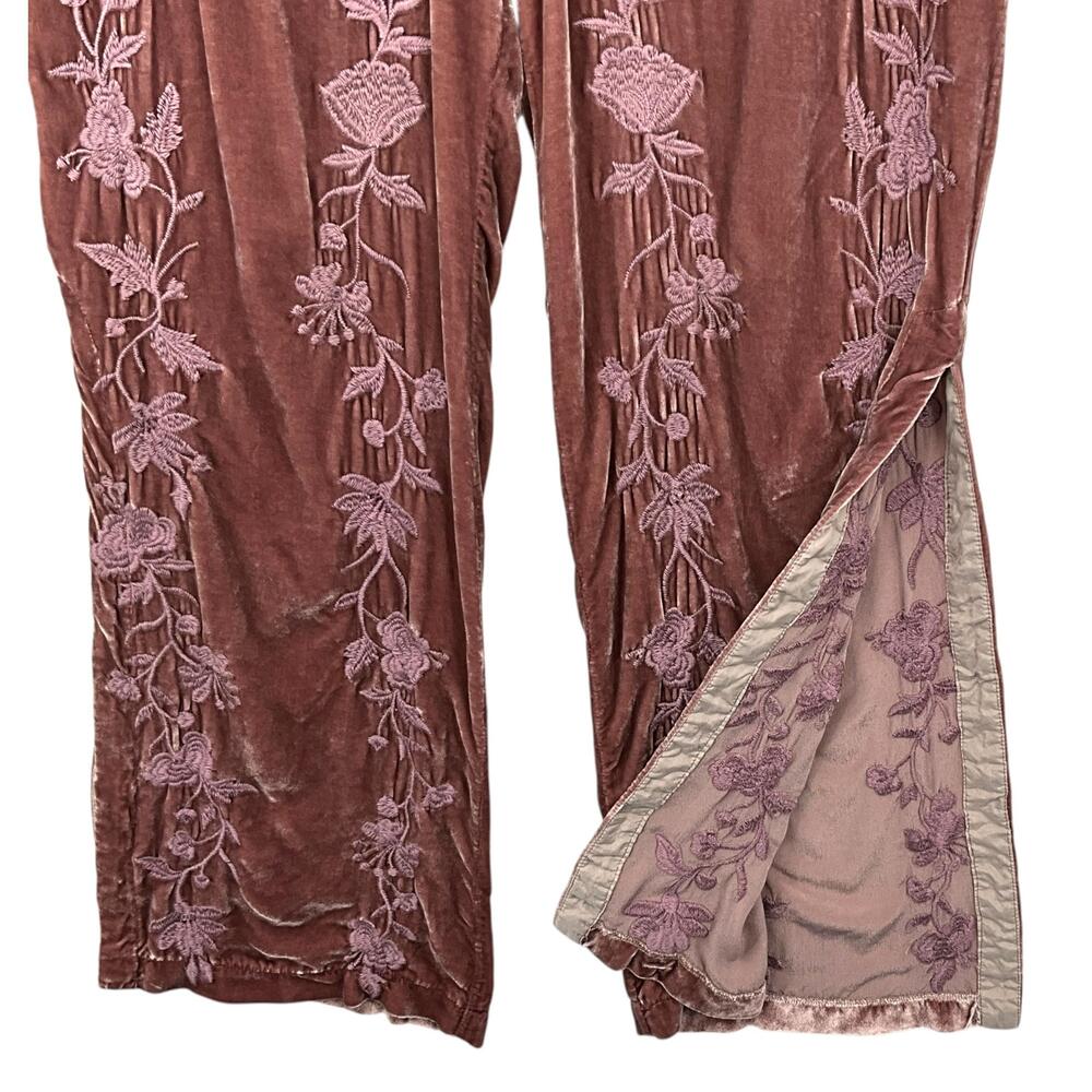JW Los Angeles Johnny Was Renee Velvet Palazzo Pants Womens S Mauve Side Slits - Picture 3 of 11